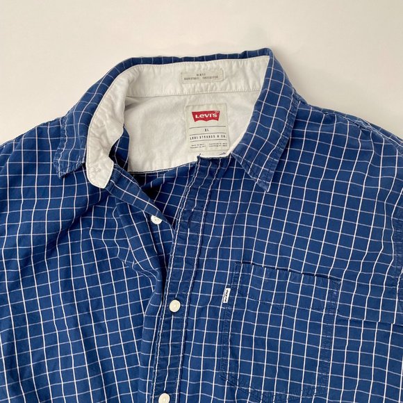 Levi's Blue And Tan Windowpane Check Cotton Long Sleeve Shirt, Size XL - Picture 3 of 6